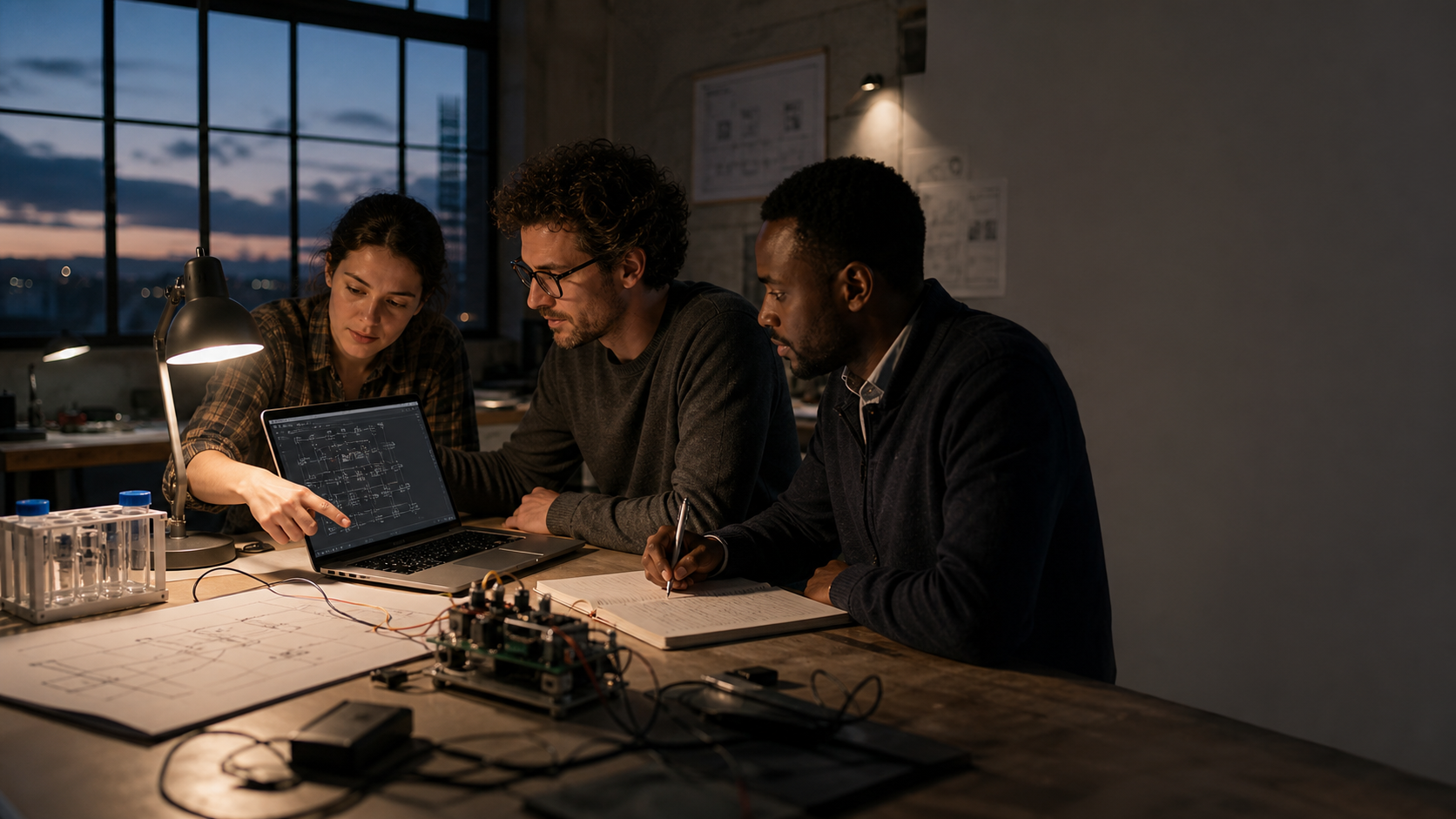 A multidisciplinary team reviewing a shared project