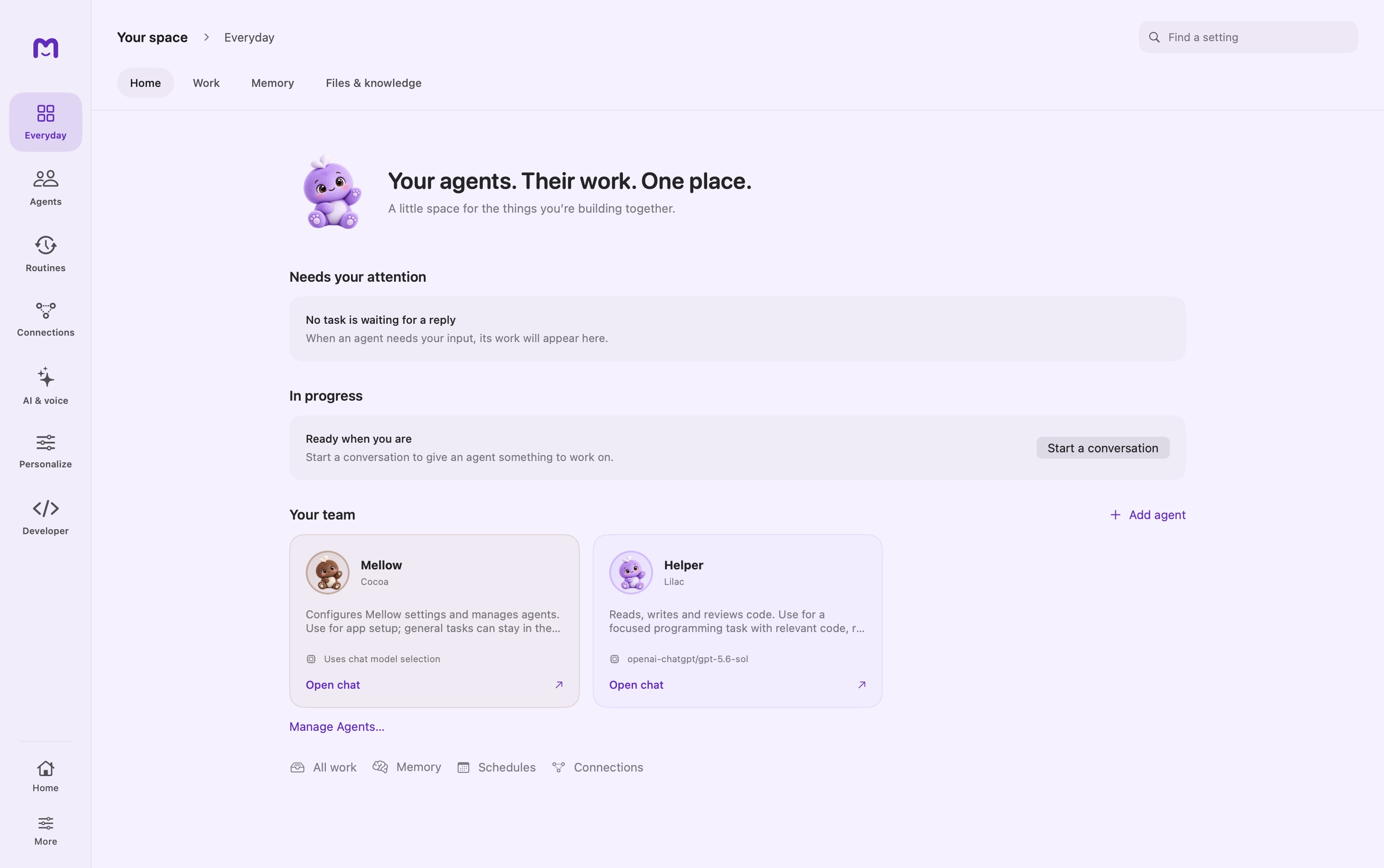 Mellow app: Your team